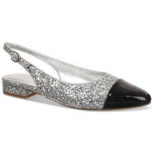 69$ On 34th Avril Capped-Toe Slingback Flats Sandals Size 9 US Silver Glitter